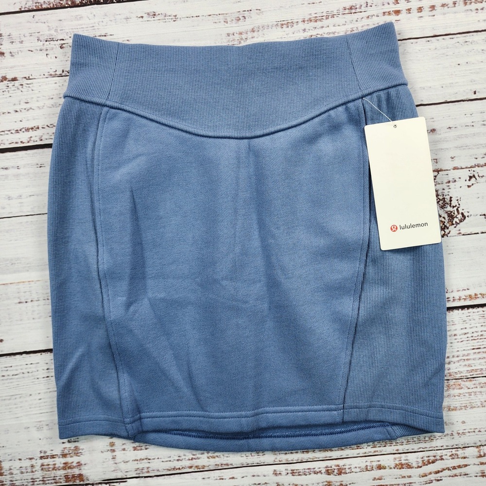 Lululemon Scuba High Rise Mini Skirt Women's S Oasis Blue Cotton Fleece NWT